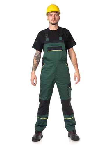 DINOZAVR Fortum Arbeitshosen Männer Latzhose Herren Arbeitshose - Arbeitslatzhose Herren mit Elastischem Bund, Cordura-Verstärkungen, Vordertaschen, Brusttaschen, Cargotasche, Werkzeugtasche Grün 48 von DINOZAVR