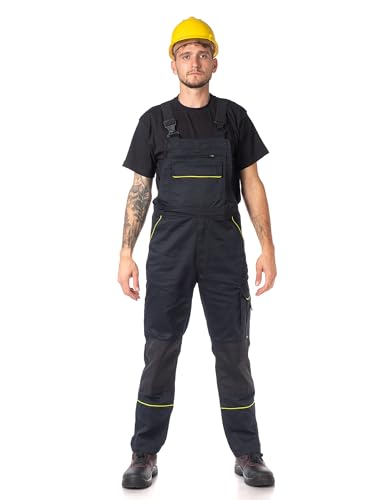 Fortum Arbeitshosen Männer Latzhose Herren Arbeitshose - Arbeitslatzhose Herren mit Elastischem Bund, CORDURA-Verstärkungen, Vordertaschen, Brusttaschen, Cargotasche, Werkzeugtasche Schwarz 48 von DINOZAVR