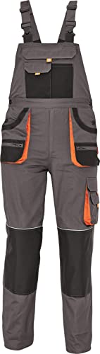 DINOZAVR Hans Latzhose - Herren Baumwolle Slim Fit Arbeits-Latzhose - Grau/Schwarz/Orange EU54 von DINOZAVR