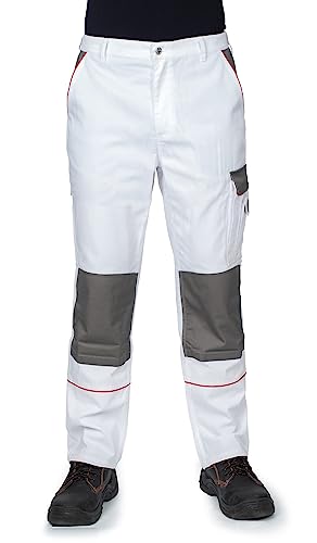 DINOZAVR Fortum Arbeitshosen Männer - Arbeitshose Herren mit Gürtelschlaufen, Reißverschluss, elastischer Bund, Knieverstärkung & Kniepolstertaschen, Cargotasche, Multifunktionstaschen Weiß EU46 von DINOZAVR