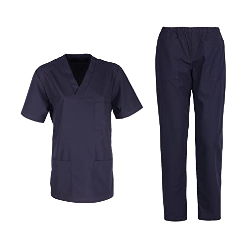 DINOZAVR M3 Unisex-Schrubb-Set Medizinische Uniform Herren Damen Kasacks Arbeitshose Pflege Schlupfkasack Kurzarm Oberteil mit Hose medizinisches Dunkelblau L von DINOZAVR