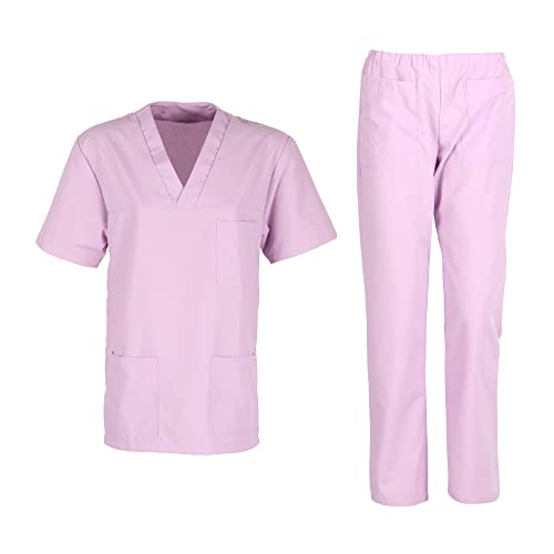 DINOZAVR M3 Unisex-Schrubb-Set Medizinische Uniform Herren Damen Kasacks Arbeitshose Pflege Schlupfkasack Kurzarm Oberteil mit Hose medizinisches Violett XL von DINOZAVR