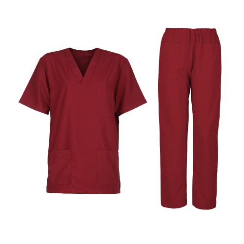 DINOZAVR M3 Unisex-Schrubb-Set Medizinische Uniform Herren Damen Kasacks Arbeitshose Pflege Schlupfkasack Kurzarm Oberteil mit Hose medizinisches Weinrot 2XL von DINOZAVR