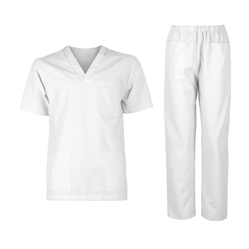 DINOZAVR M3 Unisex-Schrubb-Set Medizinische Uniform Herren Damen Kasacks Arbeitshose Pflege Schlupfkasack Kurzarm Oberteil mit Hose medizinisches Weiß M von DINOZAVR