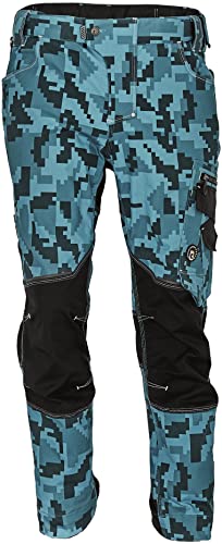 Neurum Camouflage Lange Herren-Arbeitshose - Strapazierfähige elastische Männer Bundhose mit Multifunktionstaschen - Petrol Blau 62 von DINOZAVR