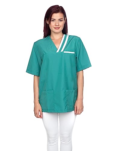 DINOZAVR Oliver Unisex Herren Damen V-Ausschnitt Kasacks Pflege Medizinische Uniform Schlupfkasack Kurzarm Oberteil medizinisches Grün L von DINOZAVR