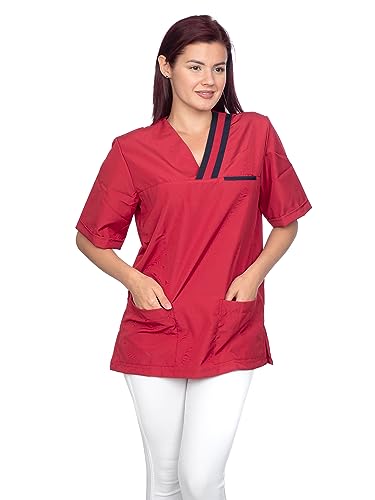 DINOZAVR Oliver Unisex Herren Damen V-Ausschnitt Kasacks Pflege Medizinische Uniform Schlupfkasack Kurzarm Oberteil medizinisches Weinrot L von DINOZAVR