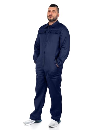 DINOZAVR Ultra Overall Herren Arbeitskleidung - Rallyekombi Overall mit Verstecktem Reißverschluss, Zwei Oberen Taschen, Zwei Fronttaschen, Elastische Bündchen, Elastischer Bund Dunkelblau L von DINOZAVR