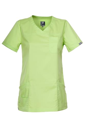DINOZAVR Victoria Kasacks Damen Pflege Kurzarm Tunika Mit V-Ausschnitt Seitenschlitzen - Kasack Damen Stretchmaterial Mit Elasthan - Kasaks Altenpflege Mit Taschen Limette S von DINOZAVR