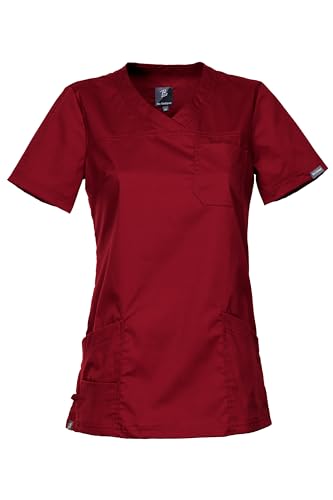 DINOZAVR Victoria Damen V-Ausschnitt elastische Kasacks Pflege Medizinische Uniform Schlupfkasack Kurzarm Oberteil Kurzarm Kochjacke Kochuniform mit Spandex Weinrot 3XL von DINOZAVR