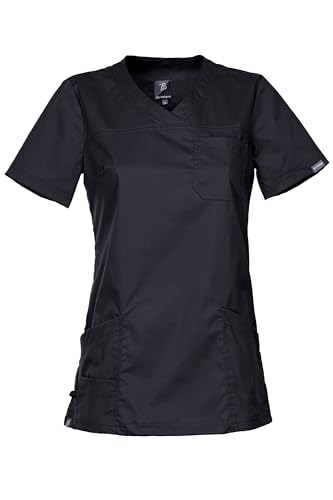 DINOZAVR Victoria Kasacks Damen Pflege Kurzarm Tunika Mit V-Ausschnitt Seitenschlitzen - Kasack Damen Stretchmaterial Mit Elasthan - Kasaks Altenpflege Mit Taschen Schwarz S von DINOZAVR