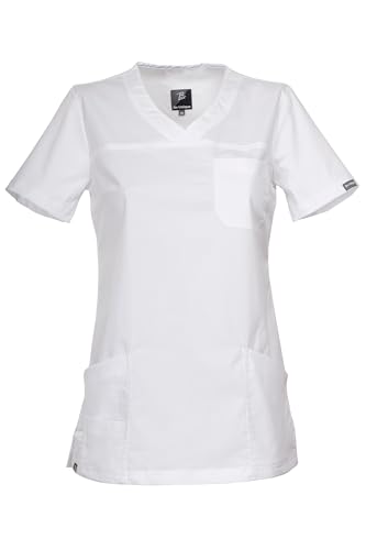 DINOZAVR Victoria Kasacks Damen Pflege Kurzarm Tunika Mit V-Ausschnitt Seitenschlitzen - Kasack Damen Stretchmaterial Mit Elasthan - Kasaks Altenpflege Mit Taschen Weiß XS von DINOZAVR