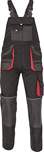 DINOZAVR Hans Latzhose - Herren Baumwolle Slim Fit Arbeits-Latzhose - Schwarz/Rot EU54 von DINOZAVR