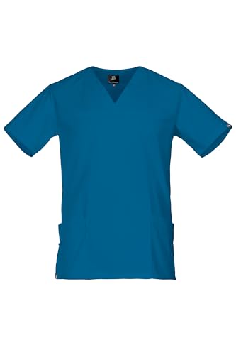 DINOZAVR Victor Scrubs Kasack Herren - Elasthan Stretch Kurzarm mit V-Ausschnitt, Seitenschlitze, Zwei Untere Taschen, Kleine Tasche mit Ausweisschlaufe, Brusttasche Petrolblau 2XL von DINOZAVR