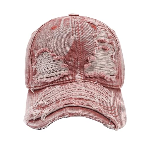 DINSOAVR Baseballmütze im Used-Look für Damen, Mädchen, gewaschener Stoff, Sonnenschutz, Schirmmütze, Outdoor-Hut, modisch, zerrissene Baseballmütze von DINSOAVR