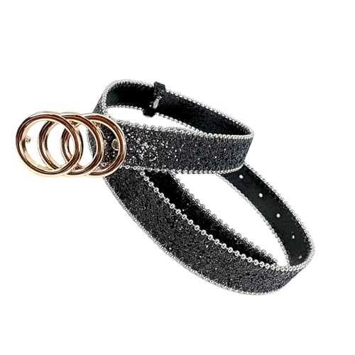 DINSOAVR Beliebter glitzernder Gürtel für Hosen, Jeans, Paillettengürtel, Metall, runde Schnalle, für Damen und Mädchen, lässiges Wasitband, ein Blickfang von DINSOAVR