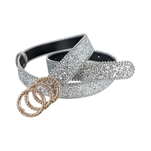 DINSOAVR Beliebter glitzernder Gürtel für Hosen, Jeans, Paillettengürtel, Metall, runde Schnalle, für Damen und Mädchen, lässiges Wasitband, ein Blickfang von DINSOAVR
