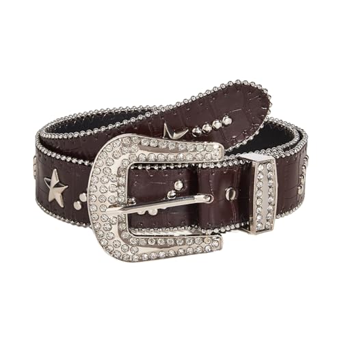 DINSOAVR Gürtel, Punk, Mädchen, PU-Kristall-Taillengürtel für Jeans, Kleid, Blingbling Gürtel, Bund, dekorativer Stern-Nietengürtel von DINSOAVR