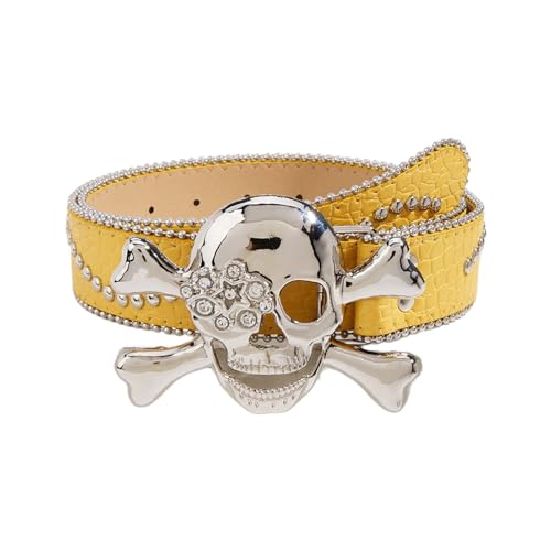 DINSOAVR Gürtel, auffälliger Taillengürtel mit Strasssteinen, Totenkopf-Schnalle für Erwachsene, PU-Taillengürtel für Damen, Mantel, Kleid, verstellbare Länge von DINSOAVR