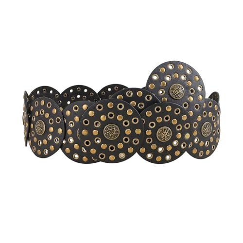 DINSOAVR Gürtel, auffälliger breiter Scheibengürtel, dekorativer PU-Taillengürtel für Damen, Mantel, Kleid, verstellbare Länge, Westerngürtel von DINSOAVR