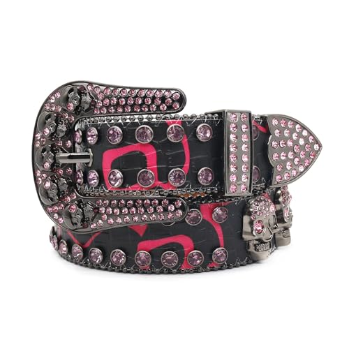 DINSOAVR Gürtel, glitzernde Strasssteine, Taillengürtel mit dunklem Totenkopf, strapazierfähig, mit Schmucksteinen für Jeans und Hosen von DINSOAVR