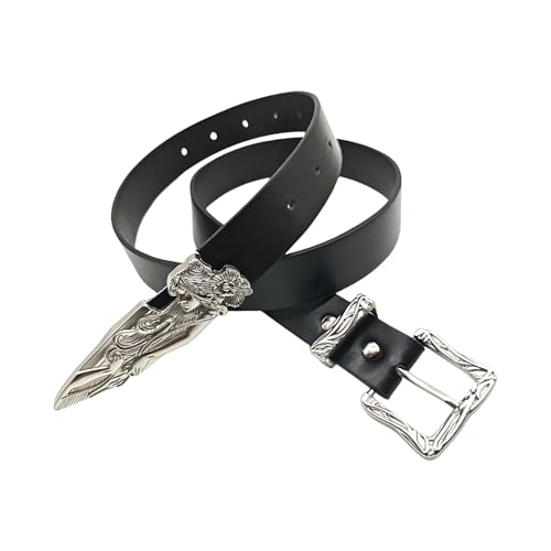 DINSOAVR Gürtel, verstellbar, geschnitzte Schnalle, Gürtel für Hosen, Jeans, auffälliger PU-Gürtel, 2000er-Jahre, Metallschnalle, schmaler Gürtel, Vintage-Taillenverzierung DINSOAVR Gürtel, verstellbar, geschnitzte Schnalle, Gürtel für Hosen, Jeans, auffälliger PU-Gürtel, 2000er-Jahre, Metallschnalle, schmaler Gürtel, Vintage-Taillenverzierung von DINSOAVR