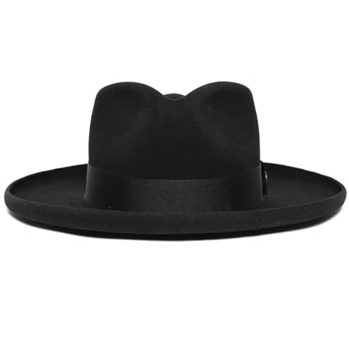 DINSOAVR Klassischer Fedora-Hut, Wolle, breite Krempe, altmodischer Zylinder für Abendessen, Outdoor, Freizeitkleidung von DINSOAVR