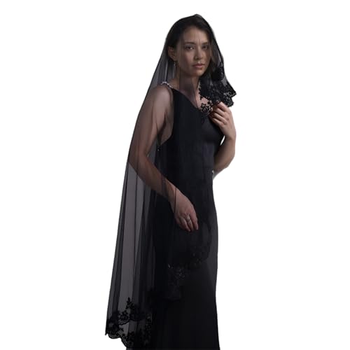 DINSOAVR Kopfschmuck, dunkler Schleier, Spitzenschleier, Mantilla, Kopfbedeckung, Hochzeit, Haarschmuck, schwarzer Hochzeitsschleier, Kopftuch, Spitze, schwarzer Schleier DINSOAVR Kopfschmuck, dunkler Schleier, Spitzenschleier, Mantilla, Kopfbedeckung, Hochzeit, Haarschmuck, schwarzer Hochzeitsschleier, Kopftuch, Spitze, schwarzer Schleier von DINSOAVR