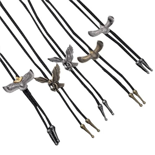 DINSOAVR Krawatten, falsche Halsbänder, 5 Stück, Herren-Bolotie-Krawatte, Metall-Anhänger, Kunstleder-Seil, Western-Halskette, Schmuck, Hemdkette von DINSOAVR