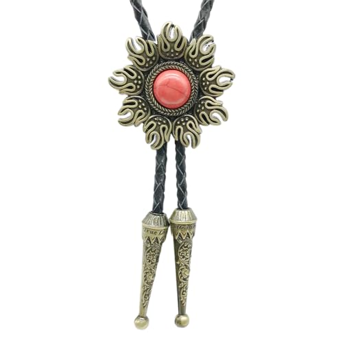 DINSOAVR Krawatten, falsche Halsbänder, Herren-Krawatte, handgefertigt, Sonnenform, Stein, Schmuck, Anhänger, Kunstleder, Seil, Western-Halskette von DINSOAVR