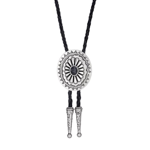 DINSOAVR Krawatten, falsche Halsbänder, Kunstleder-Seil, Bolotie-Krawatte mit Tribal-Vintage-Metall-Blumenstein-Anhänger, Schmuck-Halskette für Damen und Herren DINSOAVR Krawatten, falsche Halsbänder, Kunstleder-Seil, Bolotie-Krawatte mit Tribal-Vintage-Metall-Blumenstein-Anhänger, Schmuck-Halskette für Damen und Herren von DINSOAVR