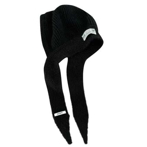 DINSOAVR Mütze, Schnürschal, modisch, gestrickt, für Teenager, Mädchen, Kopfbedeckung, warmer Hoodie mit Ohrenabdeckung, französischer Kopfschmuck von DINSOAVR