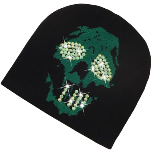 DINSOAVR Mütze, Strickmützen, Weben, Strickmützen für Damen, einzigartige Strasssteine, Kostüm-Requisiten, Totenkopfmützen, Highlight für trendsetzende Akzente von DINSOAVR