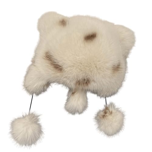DINSOAVR Mütze mit weichen Ohren, dunkle Kopfbedeckung für Damen, Winter, Radfahren, Klettern, Skifahren, Pelzbär-Mütze, dickes Futter von DINSOAVR