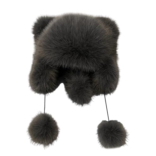 DINSOAVR Mütze mit weichen Ohren, dunkle Kopfbedeckung für Damen, Winter, Radfahren, Klettern, Skifahren, Pelzbär-Mütze, dickes Futter von DINSOAVR