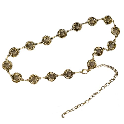 DINSOAVR Stilvoller Taillengürtel für Street Dance Musik Festival Jeans Kleid Gürtel Körperschmuck Kette Metallic-Blume von DINSOAVR