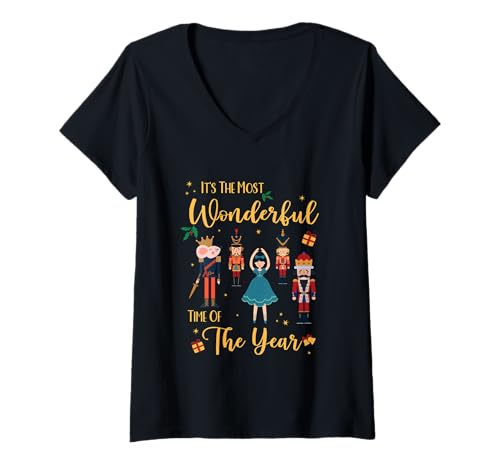 Damen Märchen Klara Nussknacker Figur Prinz Ballett Weihnachts T-Shirt mit V-Ausschnitt von DIOTHENA Weihnachts-Nussknacker Ballett Prinz Maus