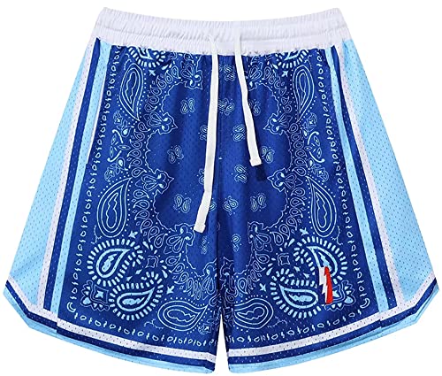 DIOTSR Herren Athletic Basketball Shorts, Casual Fashion Paisley Shorts, Mesh Gym Workout Shorts mit Taschen, Blau, X-Klein von DIOTSR