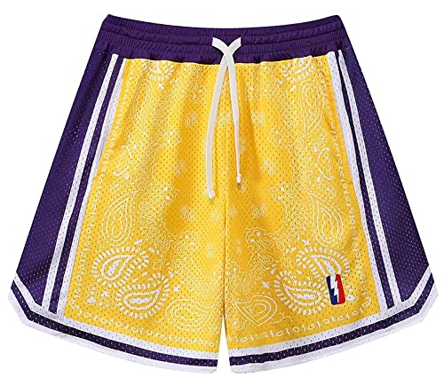 DIOTSR Herren Athletic Basketball Shorts, Casual Fashion Paisley Shorts, Mesh Gym Workout Shorts mit Taschen, gelb, Groß von DIOTSR