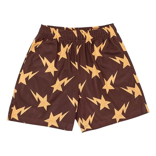 DIOTSR Herren-Basketball-Shorts mit Grafikdruck, coole Mesh-Basketball-Shorts, leger, flache Vorderseite, Sommer-Shorts, 02 Kaffee-gelber Stern, Klein DIOTSR Herren-Basketball-Shorts mit Grafikdruck, coole Mesh-Basketball-Shorts, leger, flache Vorderseite, Sommer-Shorts, 02 Kaffee-gelber Stern, Klein von DIOTSR