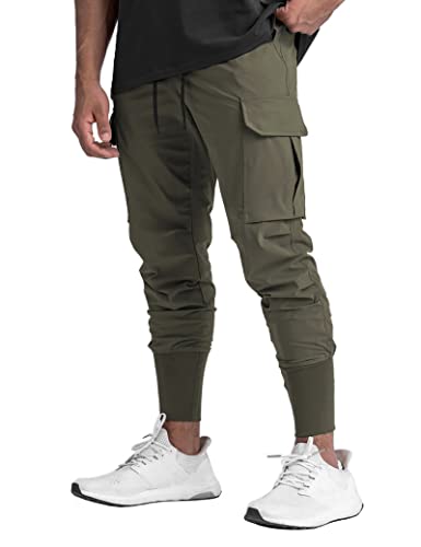 DIOTSR Herren Cargo Workout Jogger Hose, Laufen Gym Sweatpants für Männer, Trainingshose mit Reißverschlusstaschen, armee-grün, Mittel von DIOTSR