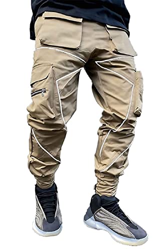 DIOTSR Herren Cargohose Techwear Hip Hop Haremshose Jogginghose mit Taschen Streetwear Punk Jogging, khaki, Klein von DIOTSR