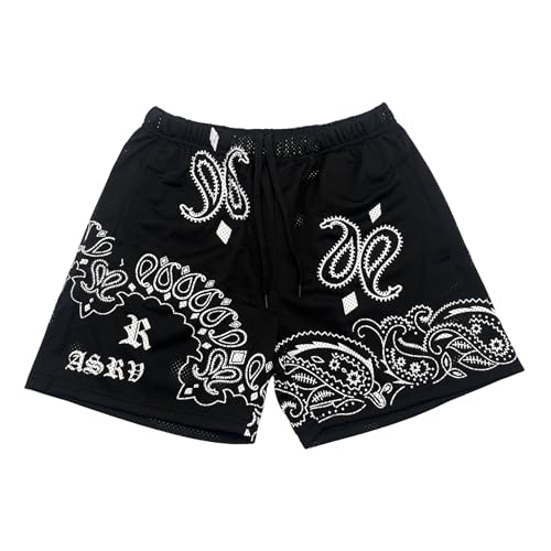 DIOTSR Herren Mesh Paisley Shorts Casual Retro Grafik Shorts Streetwear Athletic Basketball Shorts, Schwarz, Klein von DIOTSR