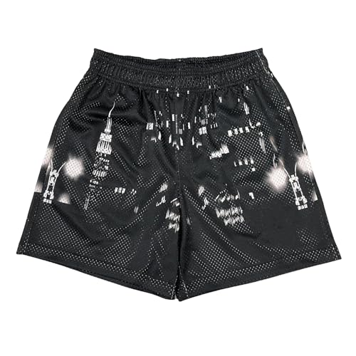 DIOTSR Herren-Shorts, Freizeit-Streetwear, Coole Basketball-Lauf-Workout-Shorts Mit Taschen, Kordelzug an Der Taille, Skyline-Schwarz, Groß DIOTSR Herren-Shorts, Freizeit-Streetwear, Coole Basketball-Lauf-Workout-Shorts Mit Taschen, Kordelzug an Der Taille, Skyline-Schwarz, Groß von DIOTSR