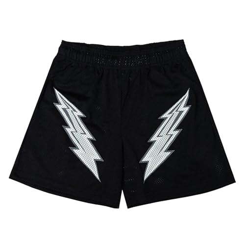 DIOTSR Herren-Shorts, Retro-Lightning-Grafik-Shorts, lässige Streetwear, Basketball-Shorts, athletische Laufshorts mit, Schwarz-Weiß Lightning, Groß von DIOTSR