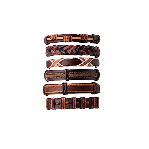 DIPIUS MAGIIE Schmuck Punk Geflochtene Lederarmbänder Set,Verstellbare Länge Gewebtes Lederarmband,Nieten Lederarmband für Männer (6PCS) von DIPIUS