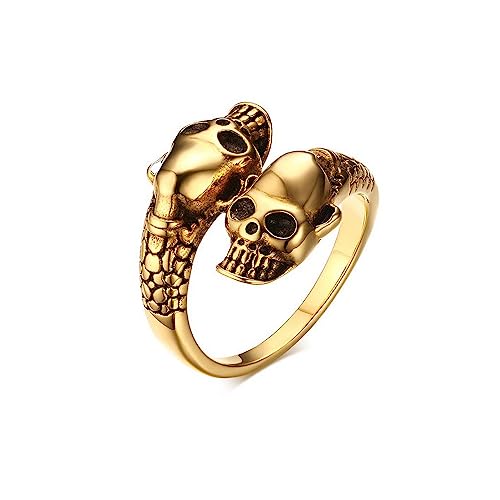 MAGIIE Einstellbarem Ring Herren,Ring Edelstahl,Totenkopf Ring,Punk-Stil SHalloween (Gold) von DIPIUS