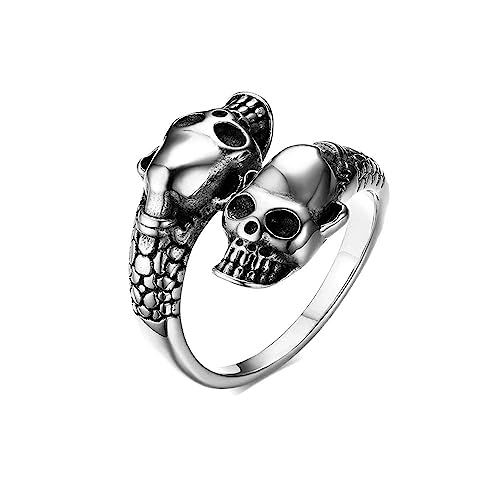 MAGIIE Einstellbarem Ring Herren,Ring Edelstahl,Totenkopf Ring,Punk-Stil SHalloween (Silber) von DIPIUS