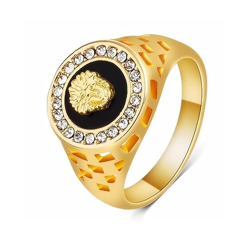 MAGIIE Schmuck Herren Ring aus Edelstahl,Zirkon Ring Herren Gold Runden Siegelringe (Gold, 67) von MAGIIE