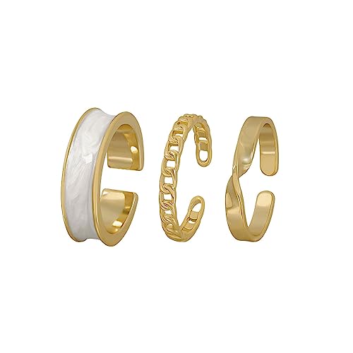 MAGIIE Verstellbare Ringe Vintage Fingerringe Gold Ring Set Liebe geschnitzt Ringe Stapelbar Ring Schmuck Zubehör für Frauen und Mädchen 3-5 Stück (Gold（3pcs）) von DIPIUS